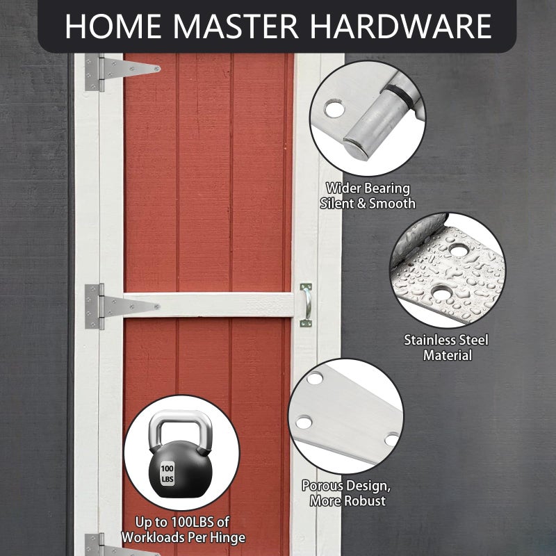 HOME MASTER HARDWARE 6 Inch Stainless Steel Gate Hinges for Wooden Fences Heavy Duty Tee Hinges Shed Door Hinge T-Strap Hinge for Outdoor Barns Gate with Screws 4 Pack - Image 3